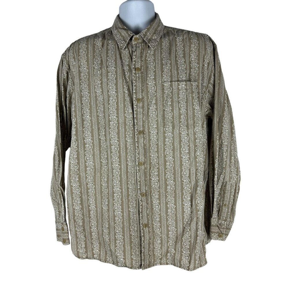 U.S. Expedition Men's Long-Sleeve Button-Down Shirt Beige Size XL 100% Cotton